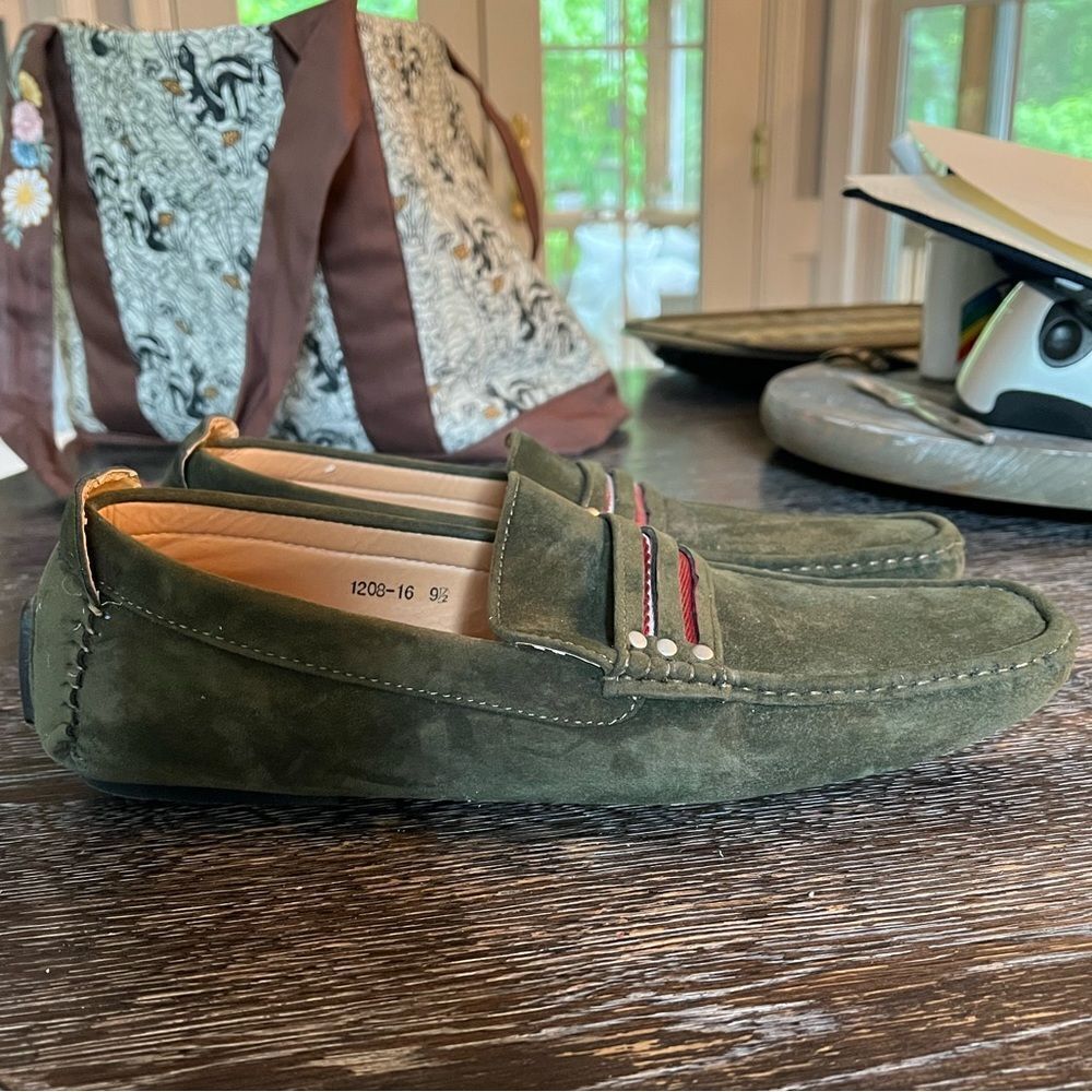 Portabella Mens Green Suede Driving Slip On Shoes sz 9-1/2